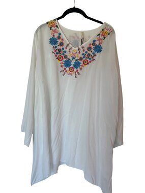 Boho Me women's embroidered handkerchief hem boho tunic Size 1X